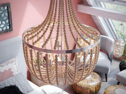Picture of Kenroy Home Dumas 5 Light Wood Bead Chandelier