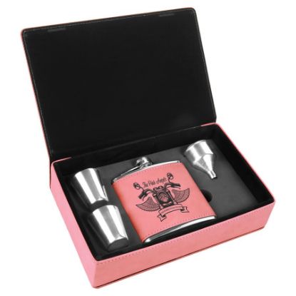 Picture of 6 oz. Black/Silver or Pink/Black Leatherette Flask Gift Set