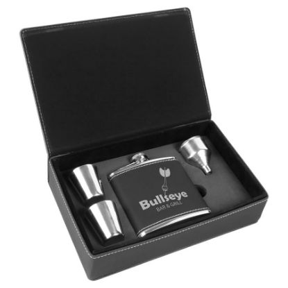 Picture of 6 oz. Black/Silver or Pink/Black Leatherette Flask Gift Set