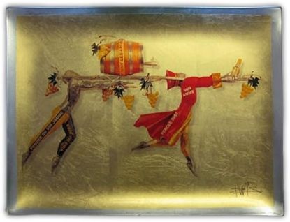Picture of Rectangular 12-Inch by 16-Inch Glass Serving Plate, "Tribute To Wine" by Gerard Puvis