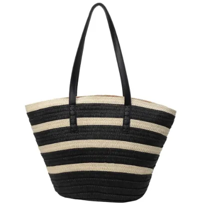 Picture of Striped Straw Beach Bag Woven Summer Handbag Tote Bag for Women Outdoor Vacation