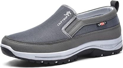 Picture of Men's Arch Support Slip-on Canvas Loafers,Outdoor Casual Non Slip Orthopedic Sneakers Flats Walking Boat Shoes size 10.5