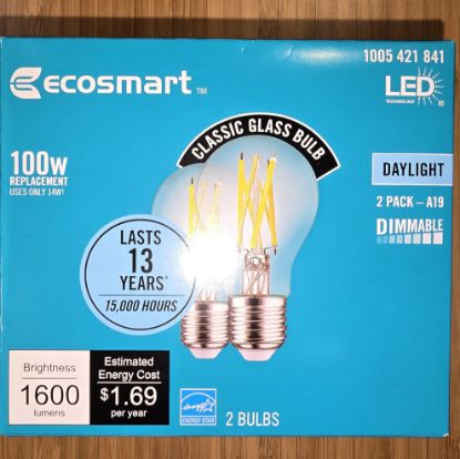 Picture of EcoSmart 100-Watt Equivalent A19 Dimmable Energy Star LED Light Bulbs - Daylight  (2 Pack)
