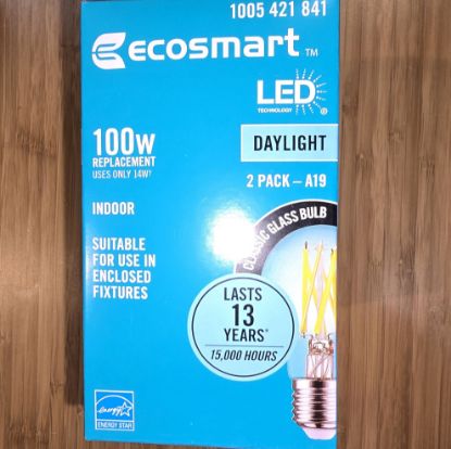 Picture of EcoSmart 100-Watt Equivalent A19 Dimmable Energy Star LED Light Bulbs - Daylight  (2 Pack)