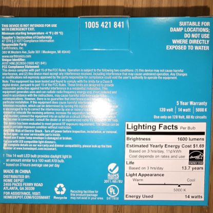 Picture of EcoSmart 100-Watt Equivalent A19 Dimmable Energy Star LED Light Bulbs - Daylight  (2 Pack)