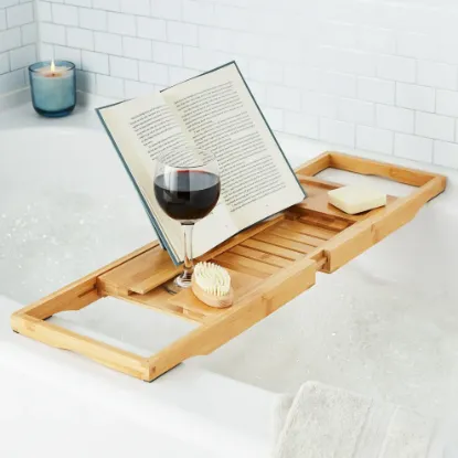 Picture of Better Homes & Gardens Bamboo Caddy Tray for Bathtubs with Book/Tablet Prop, Bamboo Finish