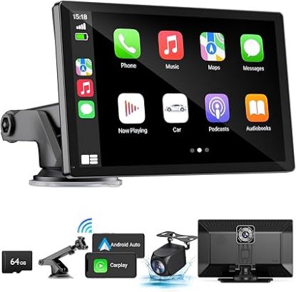Picture of Wireless Apple Carplay Screen for Car 4K Dash Cam, 9" Portable Apple Carplay & Android Auto Car Stereo, with 1080p Backup Camera, GPS Navigation/Mirror Link/Voice Control/Bluetooth