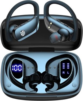 Picture of bmani Wireless Earbuds Bluetooth Headphones 48hrs Play Back Sport Earphones with LED Display Over-Ear Buds with Earhooks Built-in Mic Headset for Workout Black
