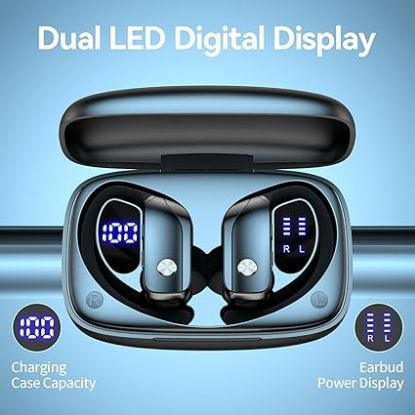 Picture of bmani Wireless Earbuds Bluetooth Headphones 48hrs Play Back Sport Earphones with LED Display Over-Ear Buds with Earhooks Built-in Mic Headset for Workout Black