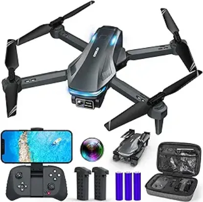 Picture of Drone with Camera for Adults, 1080P FPV Drones for Beginners with Upgrade Altitude Hold, Voice Control, Gestures Selfie, 90° Adjustable Lens, 3D Flips, 2 Batteries