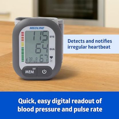 Picture of Medline Digital Wrist Blood Pressure Monitor, BP Cuff with Batteries Included (60 Reading Memory)