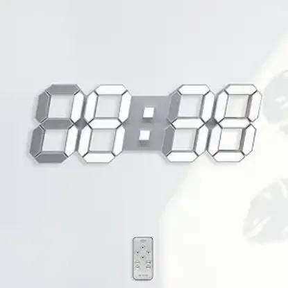 Picture of KOSUMOSU Digital Wall Clock 15" 3D LED Wall Clock Light Alarm Clock for Bedroom Living Room Decor,Modern Aesthetic Large Clock with Remote Control (White Light)