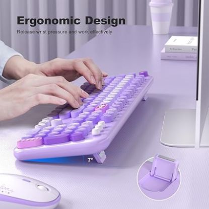 Picture of MOFII Wireless Keyboard and Mouse Combo, Full Size 2.4G Plug and Play Typewriter Retro Round Computer Keyboard and Mouse Set for Windows, Computer, Desktop, PC, Notebook - (Purple Colorful)