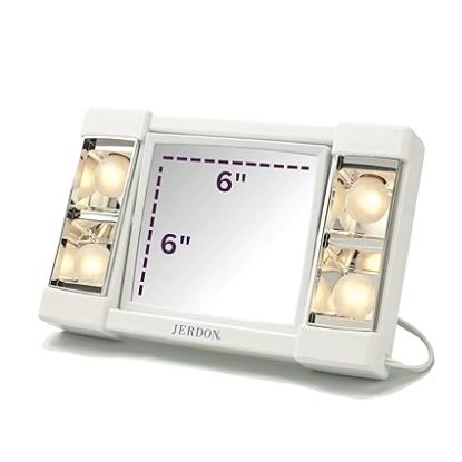 Picture of JERDON Two-Sided Makeup Mirror with Lights - Vanity Mirror with 3X Magnification & Glare-Free Lighting - White Base - Model J1010