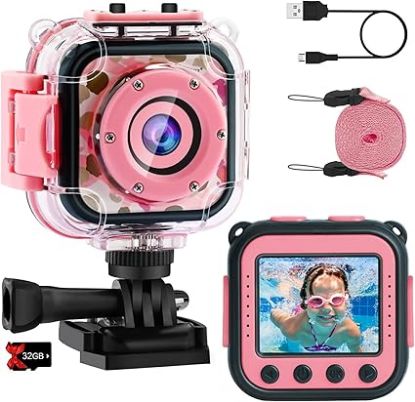 Picture of PROGRACE Kids Waterproof Camera Girls - Kids Video Camera Underwater 1080P HD Children Camcorder Digital Camera for Girls Holidays Birthday Toys Gifts 3 4 5 6 7 8 9 10 11 12 Year Old