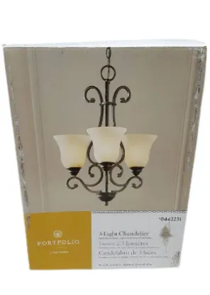 Picture of Portfolio Linkhorn 3-Light Iron Stone Vintage Dry Rated Chandelier