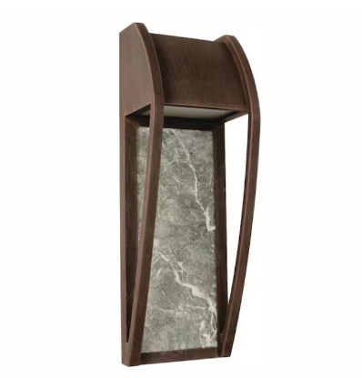 Picture of Set of 2 - 14 in. 1-Light Bronze Patina Integrated LED Outdoor Wall Lantern Sconce with Ceramic Back Plate