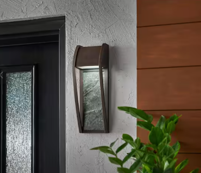 Picture of Set of 2 - 14 in. 1-Light Bronze Patina Integrated LED Outdoor Wall Lantern Sconce with Ceramic Back Plate