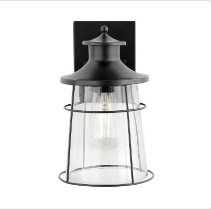 Picture of Hampton Bay Delano 10.67 in. 1-Light Black Hardwired Outdoor Wall Lantern Sconce with Clear Glass Shade