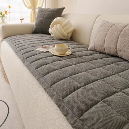 Picture of Slashop Classic Herringbone Chenille Nonslip Sofa/Couch Cover-Gray-27" x 71"