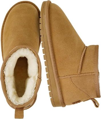 Picture of Evellyhootd Genuine Suede Ankle Snow Boots  for Women-Chestnut-Size 43(US 9.5-10)
