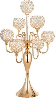 Picture of Gold Candelabra with Crystal Like Gemstones for Table Top Centerpiece