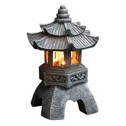 Picture of Solar Powered Resin Pagoda Garden Lantern-Gray