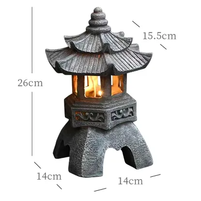 Picture of Solar Powered Resin Pagoda Garden Lantern-Gray