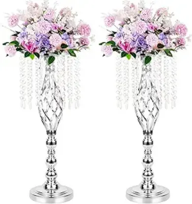 Picture of LANLONG 2pcs Silver Metal Flower Vases