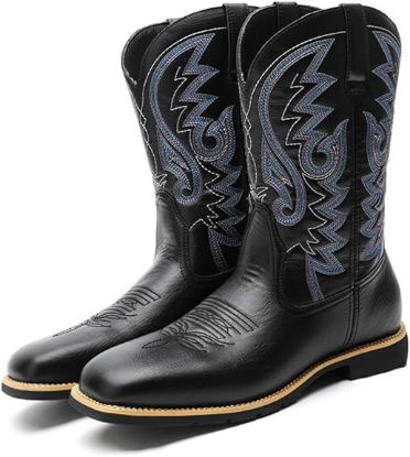 Picture of Men's Faux Leather Cowboy Boots-Black-Size 43(US 9.5-10)