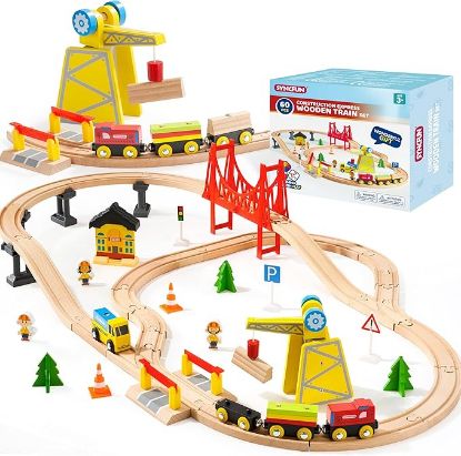 Picture of 60PCS Construction Express Wooden Train Set