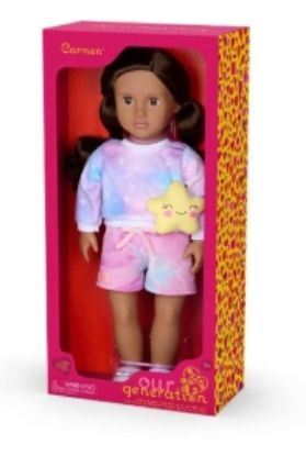 Picture of Our Generation Carmen 18" Doll with Tie-Dye Pajama, Star Plush and Shoe Charms Accessories