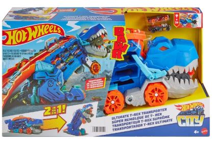 Picture of Hot Wheels City Ultimate T-Rex Transporter Hauler Transforms into a Dino Featured in Lets Race