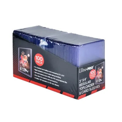 Picture of 2-Boxes Ultra PRO: Toploader - 3" x 4" (100ct Regular with Card Sleeves)