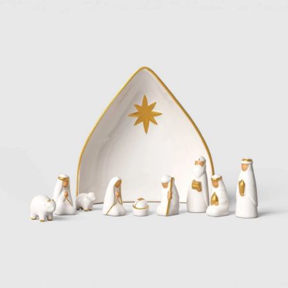 Picture of 10pc Ceramic Nativity Set Christmas White - Threshold™