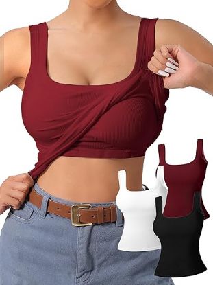 Picture of Women's U-Back Tank Top - 3-Pack - XL - Burgundy/White/Black