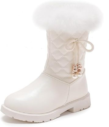 Picture of Toddler/Little Girls Fashion Fur Lined Mid-Calf Snow Boots - White - Size 31 (U.S. Size 13-13.5)
