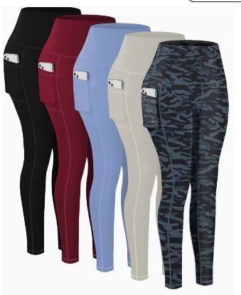 Picture of 5-Pair Women High-Waisted Cropped Yoga Pants With Pockets-Size 4XL