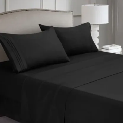 Picture of CozyLux Embroidered Microfiber Bed Sheets Set-Full-Black