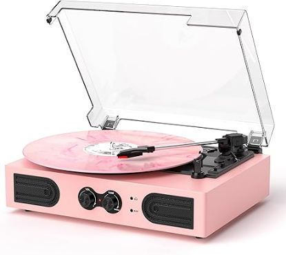 Picture of Vinyl Record Player with Built-in Speakers-Pink