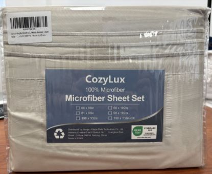 Picture of CozyLux Embroidered Microfiber Bed Sheets Set-King-Cream