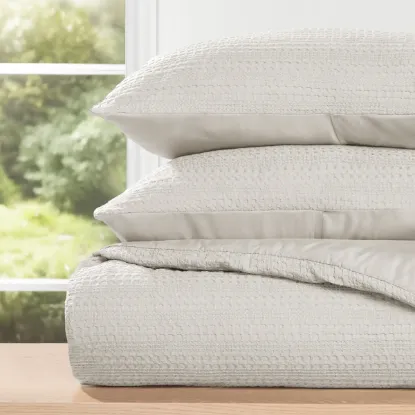 Picture of ienjoy home Waffle Textured Down-Alternative Comforter Set - Full/Queen - Dune