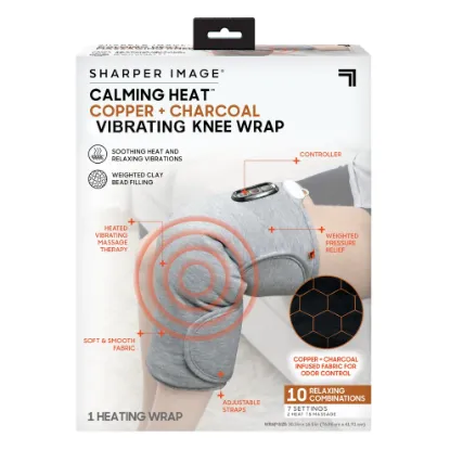 Picture of Sharper Image Calming Heat Copper + Charcoal Massaging Knee Wrap-Gray