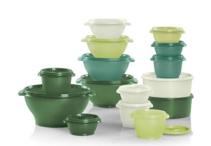 Picture of Tupperware 29pc (15 Bowls & 14 Lids) Heritage Food Storage Container Set - Assorted Green-MISSING ONE LID