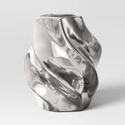 Picture of Threshold™ Small Silver Twisted Ceramic Vase