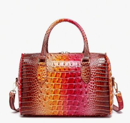 Picture of Women's Colorful Crocodile Patterned Handbag - Rose/Brown
