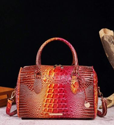 Picture of Women's Colorful Crocodile Patterned Handbag - Rose/Brown