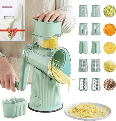 Picture of 5 In 1 Rotary Cheese Grater Vegetable Slicer for Kitchen - Green