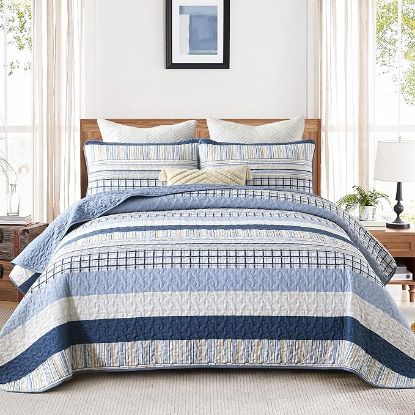 Picture of DJY Navy Blue Striped Quilt Set - California King