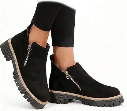 Picture of Women's Vintage Low Heel Casual Ankle Boots-Black-Size 38 (U.S. size 7)